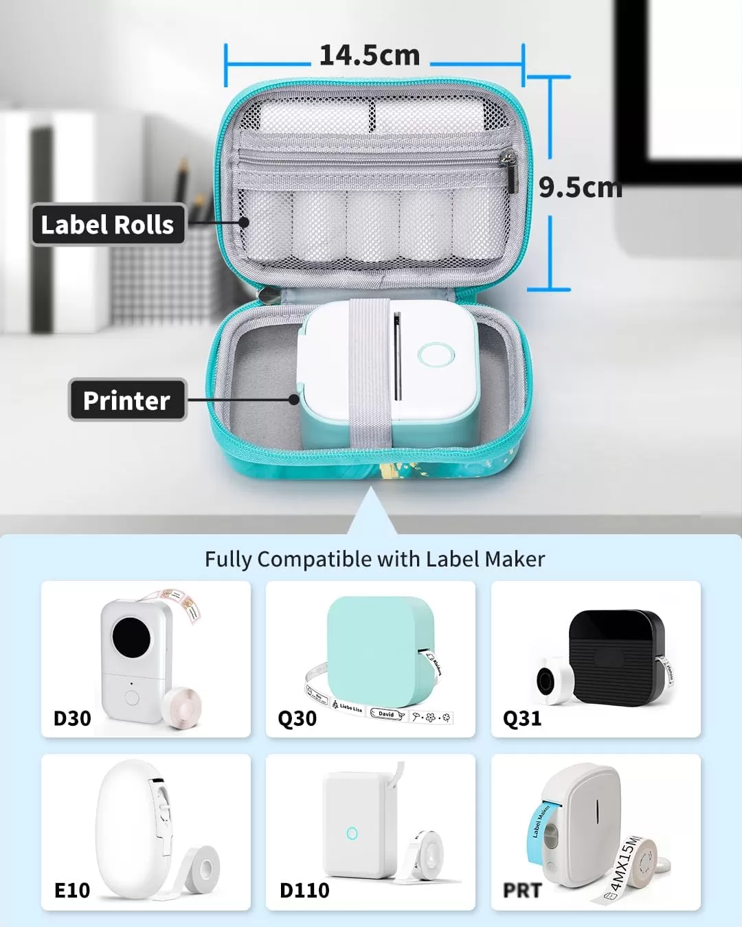 imageMemoking T02 Hard Storage Case  Compatible with Phomemo D30 SUPVAN E10 NIIMBOT D11 JADENS D110 and More with Zipper Mesh Pocket Waterproof Shockproof Case Gradient Pink Only CaseGreen