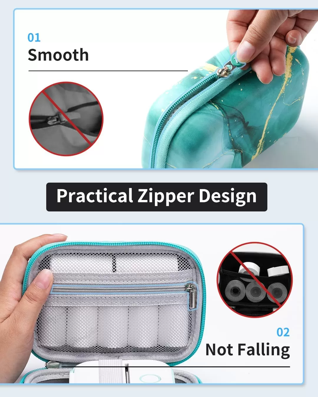 imageMemoking T02 Hard Storage Case  Compatible with Phomemo D30 SUPVAN E10 NIIMBOT D11 JADENS D110 and More with Zipper Mesh Pocket Waterproof Shockproof Case Gradient Pink Only CaseGreen