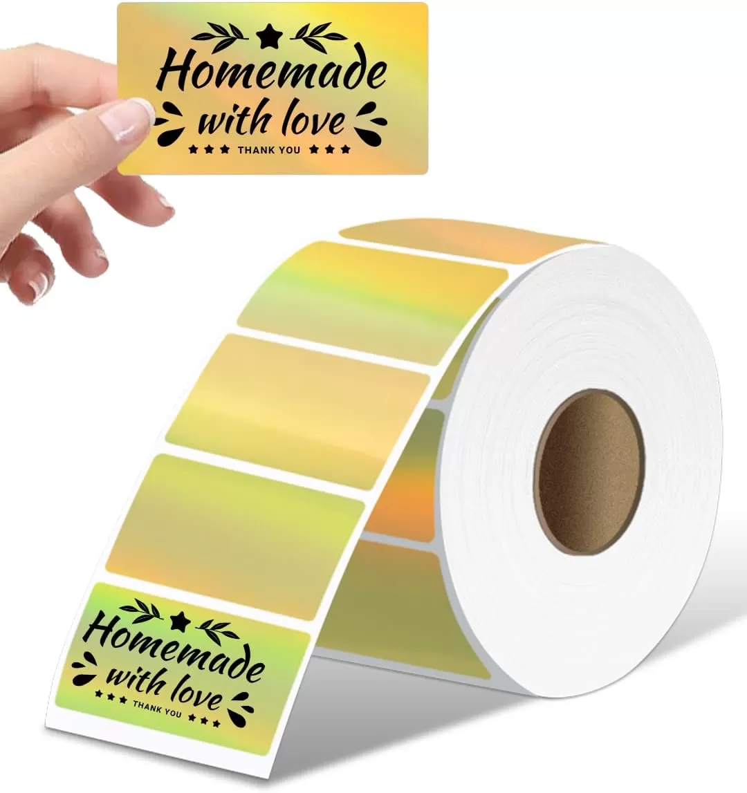 imageMemoking Thermal Labels 4quot  2quot Holographic Silver SelfAdhesive Sticker Label Square Direct Thermal Label for Thanks Card Logo Name Price Address QR Code 500 LabelsGold