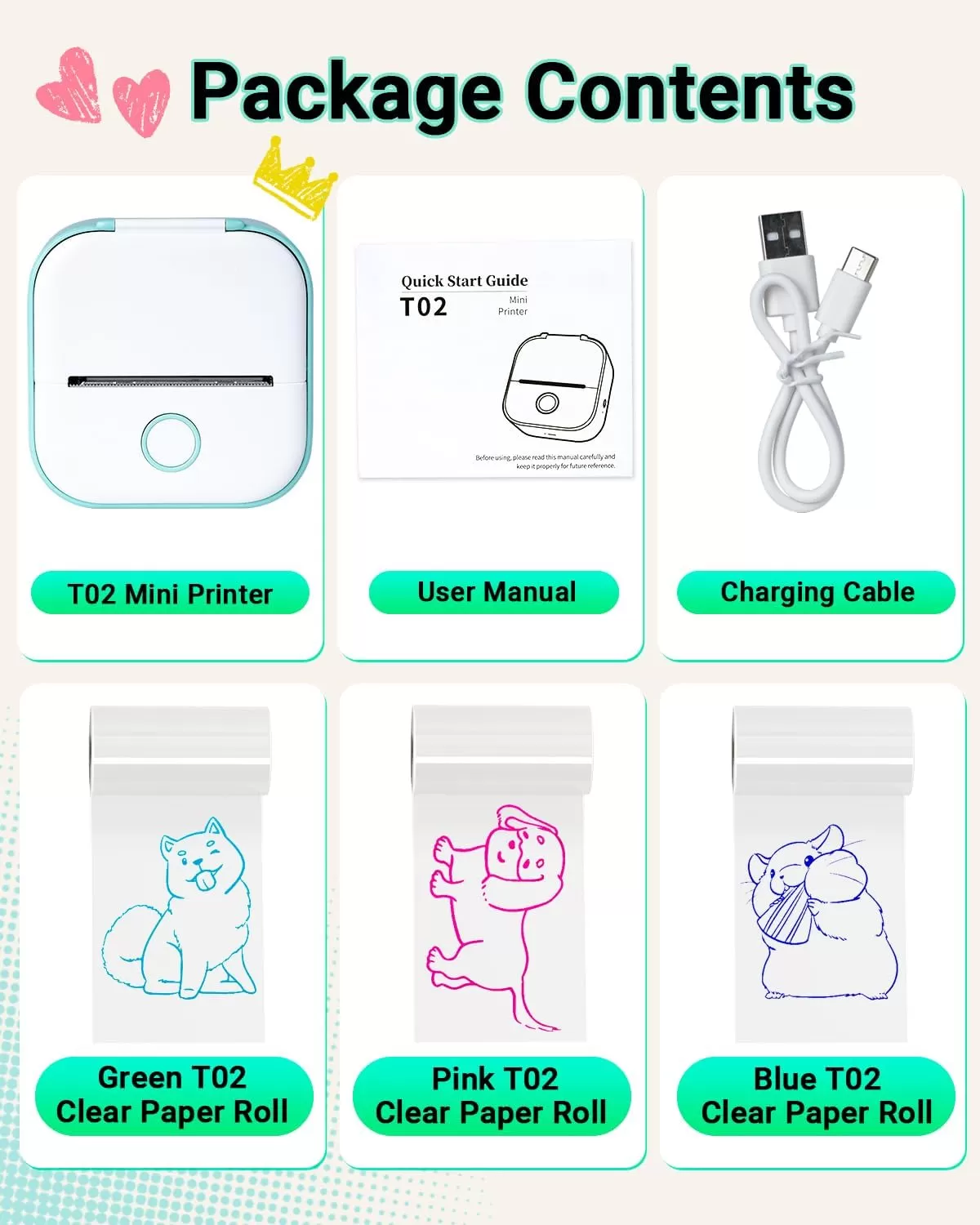 imagePrint Pods Mini Printer  T02 Sticker Printer Portable Thermal Printer Inkless Printer Sticker Maker Machine Pocket Printer Phone Printer for Study Graphic Anatomical Diagram Photo Green