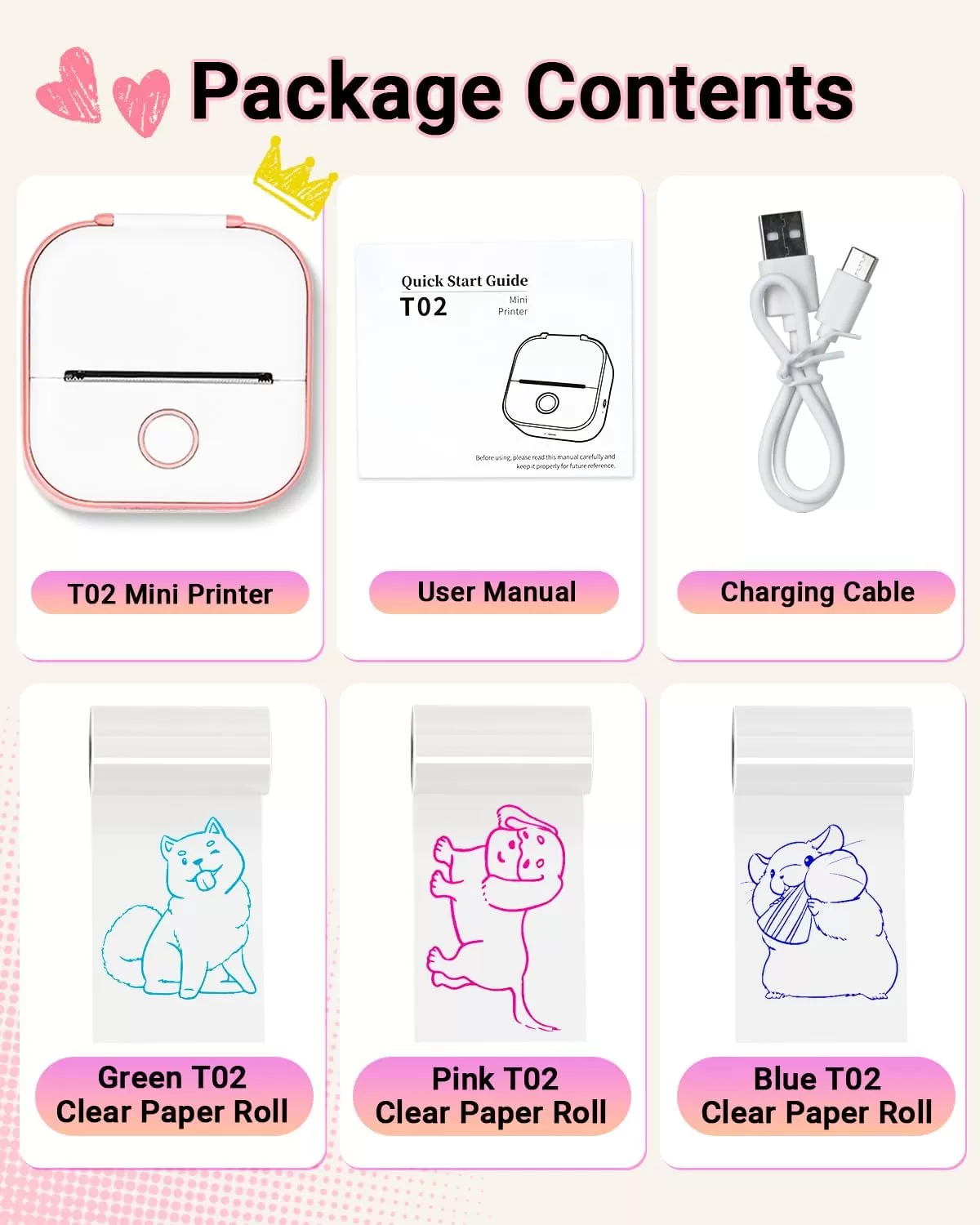 imageT02 Mini Printer  Print Pods Sticker Printer Portable Thermal Printer Inkless Printer Sticker Maker Machine Label Makers Pocket Printer for Study Graphics Anatomical Diagrams Photos Pink