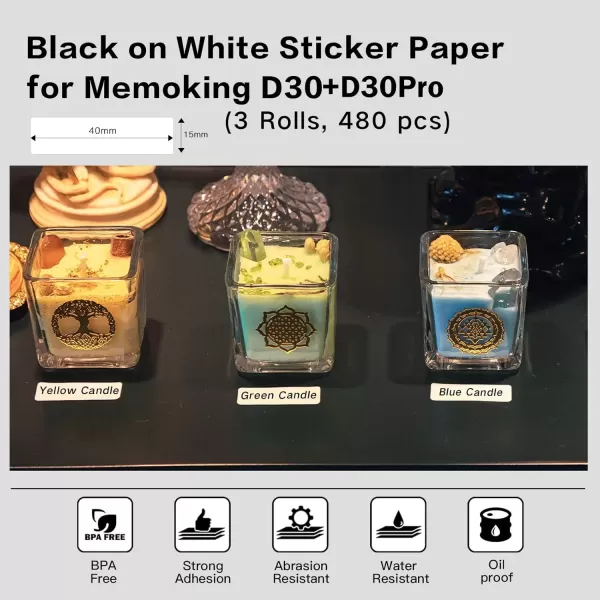 imageD30 Label  White Label Maker Tape StrongAdherence Label Thermal Printer Paper 15x40mm059x157inch for Name Price Folder Storage Compatible with MemokingPhomemo D30 Label Printer 3 Rolls15mm x 40mm