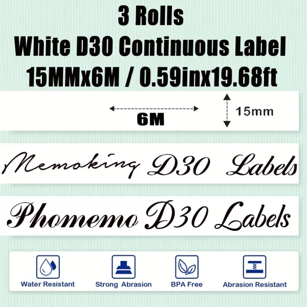 imageD30 Label Maker Tape Continuous  3 Rolls White Continuous D30 Label Paper Roll  Memoking D30 Labels Refills Compatible with Phomemo Zodzi D30 Label Maker Tape Continuous  15MM x 6M  059inx1968ft