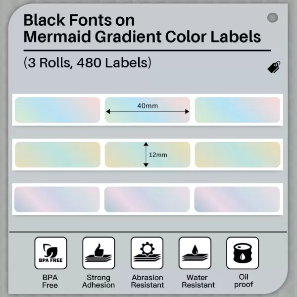 imageD30 Labels  Mermaid Gradient Color Thermal Labels SelfAdhesive Sticker Label for Home Office Business Compatible with MemokingPhomemo D30 Label Maker 12x40mm047x157inch 3 Rolls