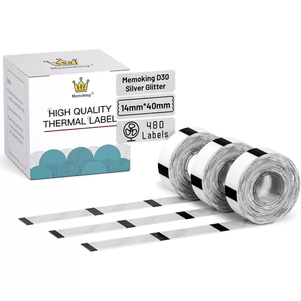 imageD30 Labels  Silver Glitter Thermal Printer Paper SelfAdhesive Mini Sticker Paper for Home Office Business Compatible with MemokingPhomemo D30 Label Maker 14x40mm055x157inch 3 RollsSilver
