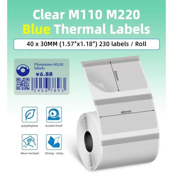 imageHD Original M110 M220 Clear Thermal Labels M110 Transparent Labels  157quotx118quot 40X30MM Compatible with Phomemo M110 M220 M221M150 M250 M260 Label Maker 230PCS Printed in GreenBlue