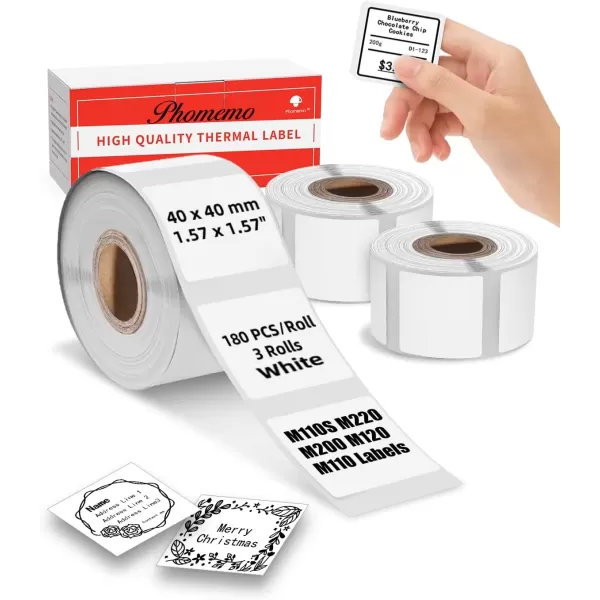 imageMemoking 157quotx157quot Square Thermal Labels for Thermal M110S M220 M200 M120 M110 Printer Labels  Square White Labels Sticker Paper Compatible with Phomemo Label Printer  180 LabelsRoll 3 Rolls