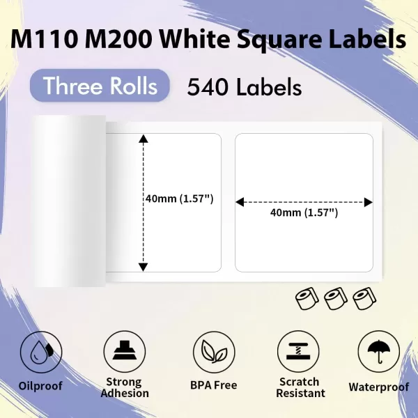 imageMemoking 157quotx157quot Square Thermal Labels for Thermal M110S M220 M200 M120 M110 Printer Labels  Square White Labels Sticker Paper Compatible with Phomemo Label Printer  180 LabelsRoll 3 Rolls