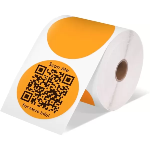 imageMemoking 2 Color Circle Thermal Label SelfAdhesive Round Sticker Label Circular Direct Thermal Printer Label for Logo Design NamePrice Tag Thanks Card Address QR Code 750 LabelsRoll WhiteOrange