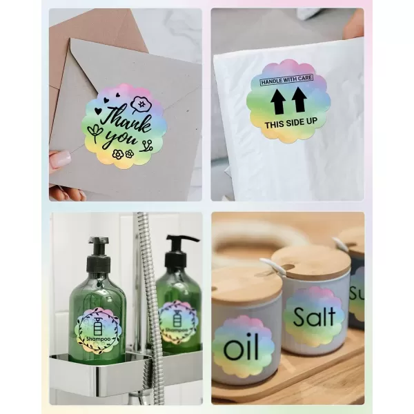 imageMemoking 2 Wavy Thermal Labels  Flower Shape Sticker Label SelfAdhesive Direct Thermal Label for Thanks Card Logo Name Price Address QR Code 500 Labels Gradient Multicolor