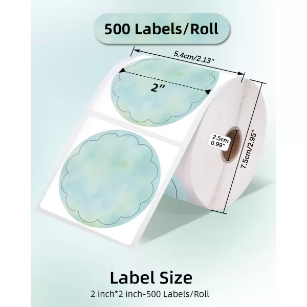 imageMemoking 2 Wavy Thermal Labels  Flower Shape Sticker Label SelfAdhesive Direct Thermal Label for Thanks Card Logo Name Price Address QR Code 500 Labels Gradient BlueGreen