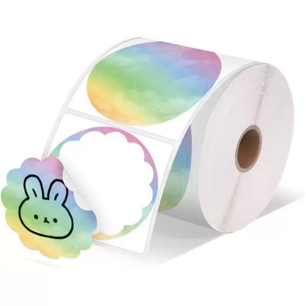 imageMemoking 2 Wavy Thermal Labels  Flower Shape Sticker Label SelfAdhesive Direct Thermal Label for Thanks Card Logo Name Price Address QR Code 500 Labels Gradient Multicolor