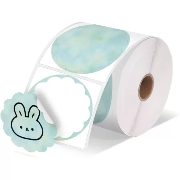 imageMemoking 2 Wavy Thermal Labels  Flower Shape Sticker Label SelfAdhesive Direct Thermal Label for Thanks Card Logo Name Price Address QR Code 500 Labels Gradient BlueGreen