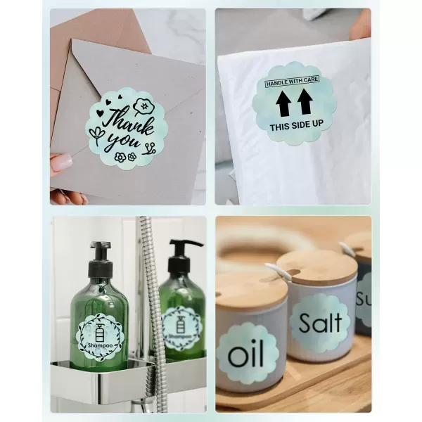 imageMemoking 2 Wavy Thermal Labels  Flower Shape Sticker Label SelfAdhesive Direct Thermal Label for Thanks Card Logo Name Price Address QR Code 500 Labels Gradient BlueGreen