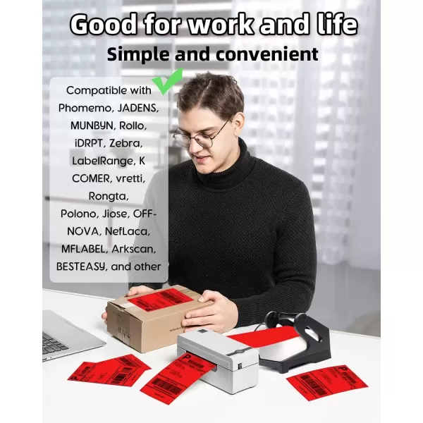 imageMemoking 4x6 Thermal Direct Shipping Label  4x 6 FanFold Labels for Shipping Labels Barcodes Address Mail Product Logo LabelsSmall Business Labeling Green 500pcsRed