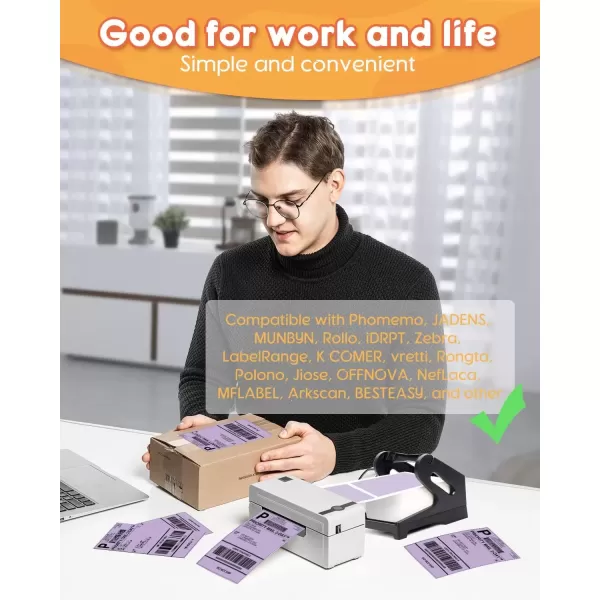 imageMemoking 4x6 Thermal Direct Shipping Label  4x 6 FanFold Labels for Shipping Labels Barcodes Address Mail Product Logo LabelsSmall Business Labeling Green 500pcsPurple