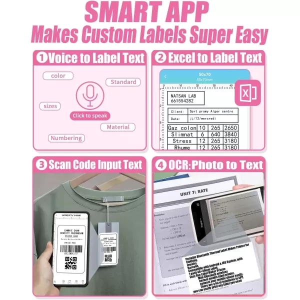 imageMemoking Bluetooth Label Maker Machine with Tape Wide Waterproof Label Versatile App with 40 Fonts and 450 Icons Inkless Labeler for Home School Office Organization Kitchen Pinkpink
