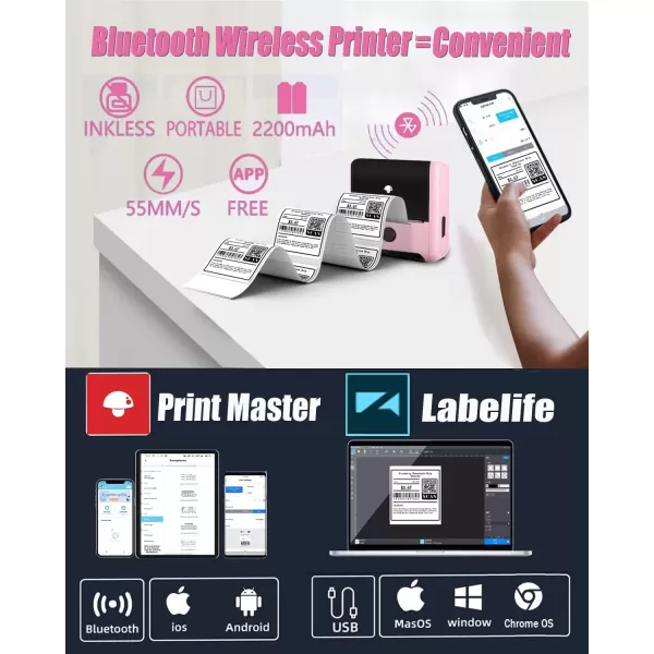 imageMemoking Bluetooth Label Maker Machine with Tape Wide Waterproof Label Versatile App with 40 Fonts and 450 Icons Inkless Labeler for Home School Office Organization Kitchen Pinkpink