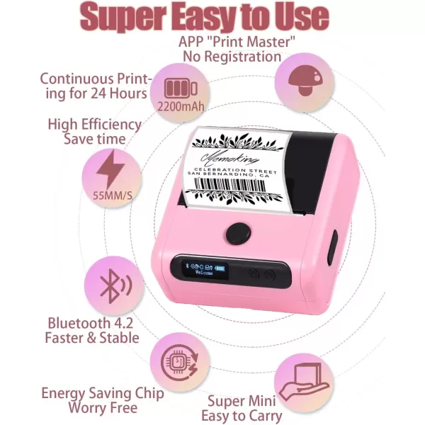 imageMemoking Bluetooth Label Maker Machine with Tape Wide Waterproof Label Versatile App with 40 Fonts and 450 Icons Inkless Labeler for Home School Office Organization Kitchen Pinkpink