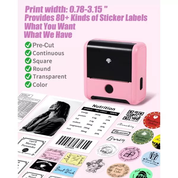 imageMemoking Bluetooth Label Maker Machine with Tape Wide Waterproof Label Versatile App with 40 Fonts and 450 Icons Inkless Labeler for Home School Office Organization Kitchen Pinkpink