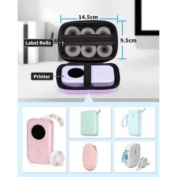 imageMemoking Hard Storage Case  Compatible T02 Phomemo D30 SUPVAN E10 NIIMBOT D11 JADENS D110 and More with Zipper Mesh Pocket Waterproof Durable Shockproof Case Purple Only Case