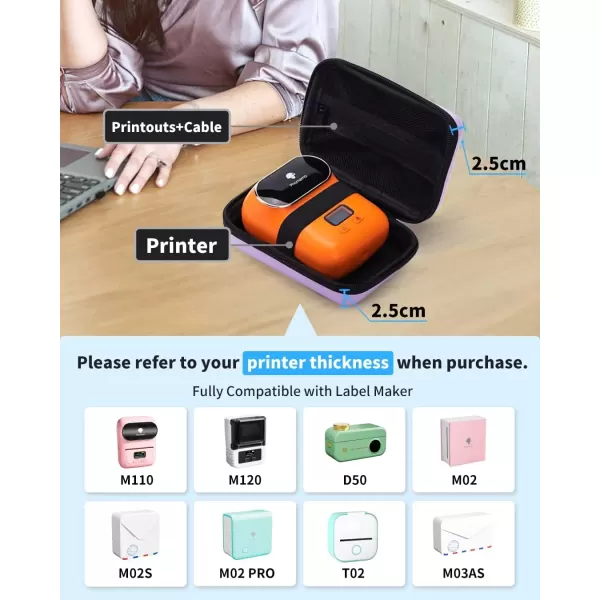 imageMemoking Hard Storage Case  Compatible T02 Phomemo D30 SUPVAN E10 NIIMBOT D11 JADENS D110 and More with Zipper Mesh Pocket Waterproof Durable Shockproof Case Purple Only Case