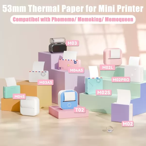 imageMemoking M02 Thermal Printer Paper  Compatible with Phomemo M02PRO M02D M02S M03 M03AS M04S M02 Printer  YellowPinkBlue Thermal Labels 53mm x 65m  208in x 2132ft 3 Rolls