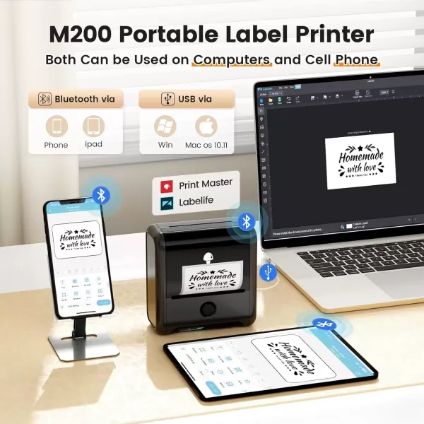 imageMemoking M200 Label Maker Machine with Tape 3 Rolls  Bluetooth Label Printer for Small Business Barcode Label Printer Portable Label Maker Machine for RetailPrice TagAddressfor Phone ampamp PC