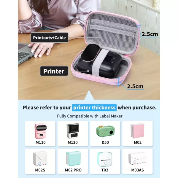 imageMemoking T02 Hard Storage Case  Compatible with Phomemo D30 SUPVAN E10 NIIMBOT D11 JADENS D110 and More with Zipper Mesh Pocket Waterproof Shockproof Case Gradient Pink Only CasePink