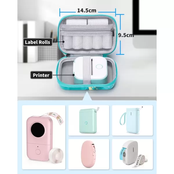 imageMemoking T02 Hard Storage Case  Compatible with Phomemo D30 SUPVAN E10 NIIMBOT D11 JADENS D110 and More with Zipper Mesh Pocket Waterproof Shockproof Case Gradient Pink Only CaseGreen