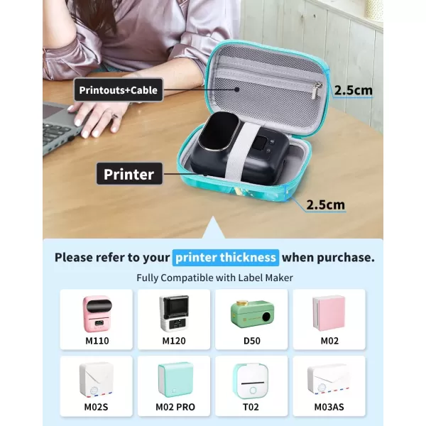 imageMemoking T02 Hard Storage Case  Compatible with Phomemo D30 SUPVAN E10 NIIMBOT D11 JADENS D110 and More with Zipper Mesh Pocket Waterproof Shockproof Case Gradient Pink Only CaseGreen