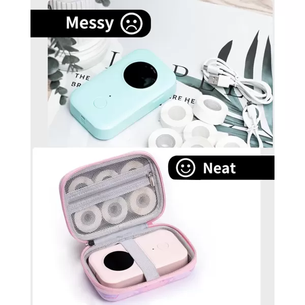 imageMemoking T02 Hard Storage Case  Compatible with Phomemo D30 SUPVAN E10 NIIMBOT D11 JADENS D110 and More with Zipper Mesh Pocket Waterproof Shockproof Case Gradient Pink Only CasePink