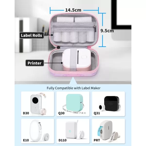 imageMemoking T02 Hard Storage Case  Compatible with Phomemo D30 SUPVAN E10 NIIMBOT D11 JADENS D110 and More with Zipper Mesh Pocket Waterproof Shockproof Case Gradient Pink Only CasePink