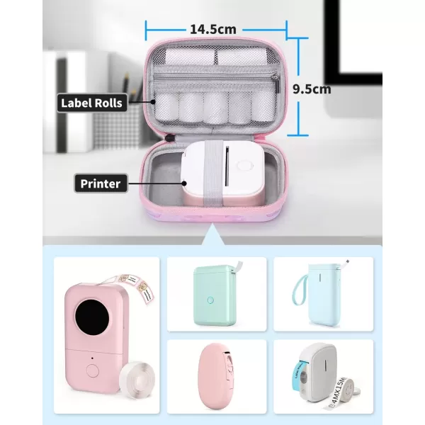 imageMemoking T02 Hard Storage Case  Compatible with Phomemo D30 SUPVAN E10 NIIMBOT D11 JADENS D110 and More with Zipper Mesh Pocket Waterproof Shockproof Case Gradient Pink Only CasePink