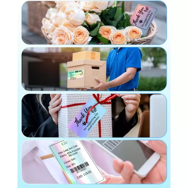 imageMemoking Thermal Labels 4quot  2quot Holographic Silver SelfAdhesive Sticker Label Square Direct Thermal Label for Thanks Card Logo Name Price Address QR Code 500 LabelsSilver