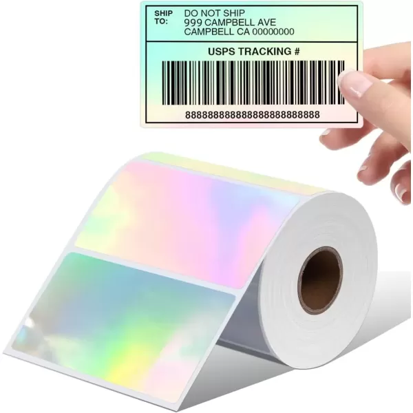 imageMemoking Thermal Labels 4quot  2quot Holographic Silver SelfAdhesive Sticker Label Square Direct Thermal Label for Thanks Card Logo Name Price Address QR Code 500 LabelsSilver