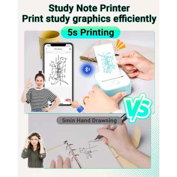 imagePrint Pods Mini Printer  T02 Sticker Printer Portable Thermal Printer Inkless Printer Sticker Maker Machine Pocket Printer Phone Printer for Study Graphic Anatomical Diagram Photo Green