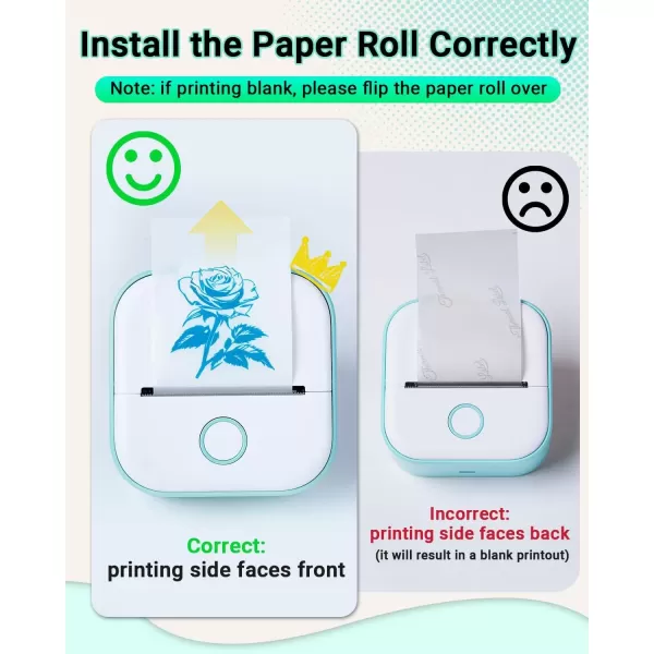 imagePrint Pods Mini Printer  T02 Sticker Printer Portable Thermal Printer Inkless Printer Sticker Maker Machine Pocket Printer Phone Printer for Study Graphic Anatomical Diagram Photo Green