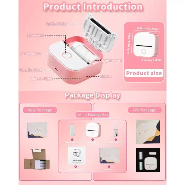 imageT02 Mini Printer  Print Pods Sticker Printer Portable Thermal Printer Inkless Printer Sticker Maker Machine Label Makers Pocket Printer for Study Graphics Anatomical Diagrams Photos Pink