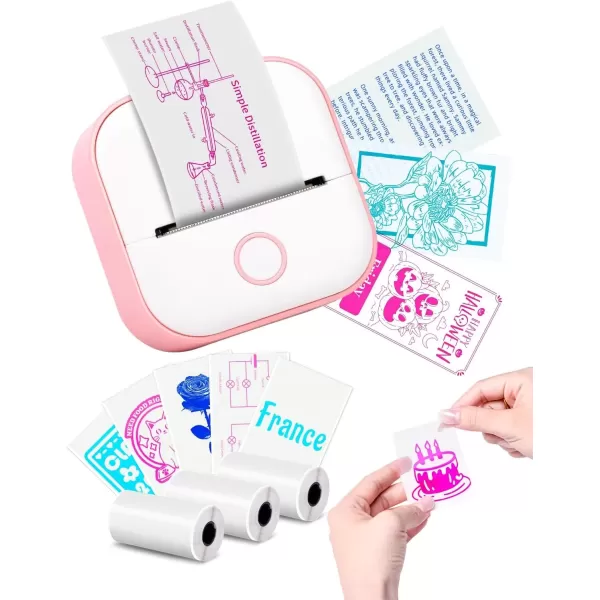imageT02 Mini Printer  Print Pods Sticker Printer Portable Thermal Printer Inkless Printer Sticker Maker Machine Label Makers Pocket Printer for Study Graphics Anatomical Diagrams Photos Pink