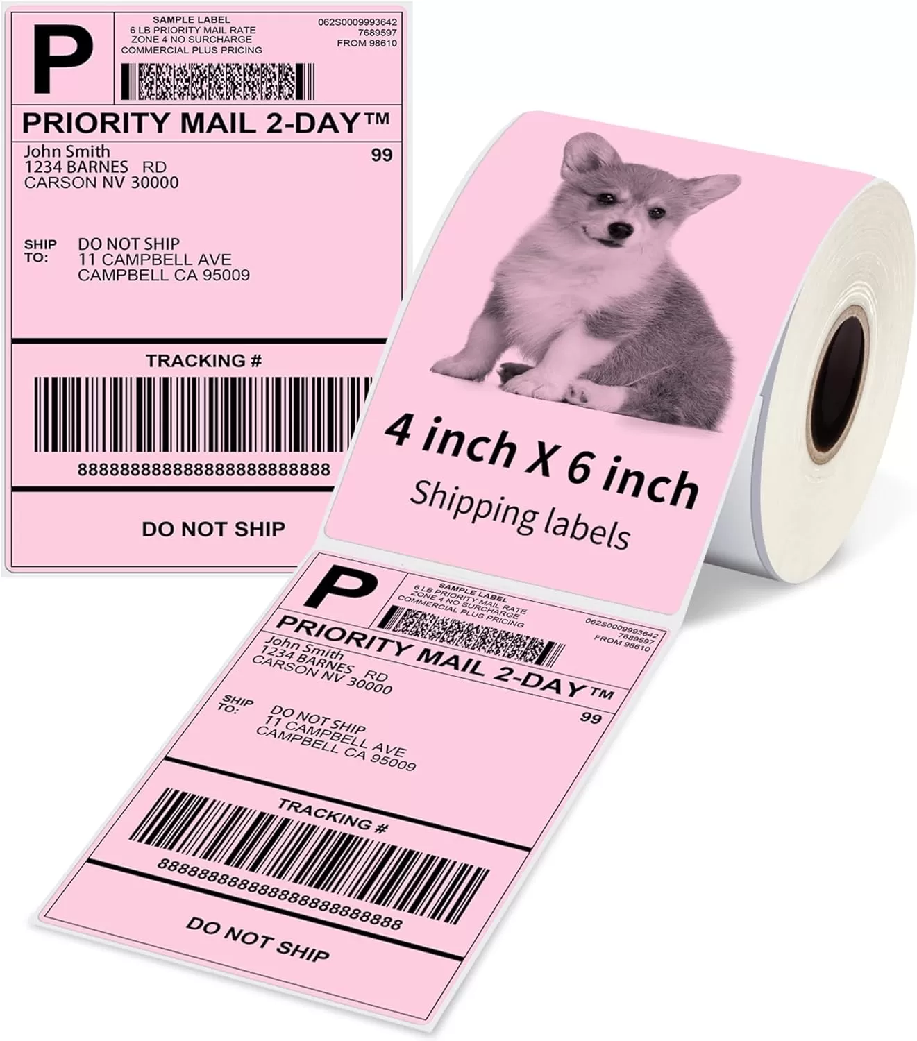 imagePink Shipping Labels Thermal Labels 4x6500 PCS Compatible with All Thermal Shipping Label Printer Permanent Adhesive Pink Mailing Labels for Shipping Packages 1 RollPink