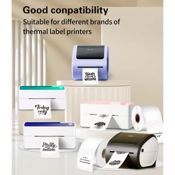 image2 Inch White Round Sticker Labels for Direct Thermal PrinterBlank Circle Thermal LabelsCompatible with All Thermal Shipping Label Printers750 Labels1 RollWhite