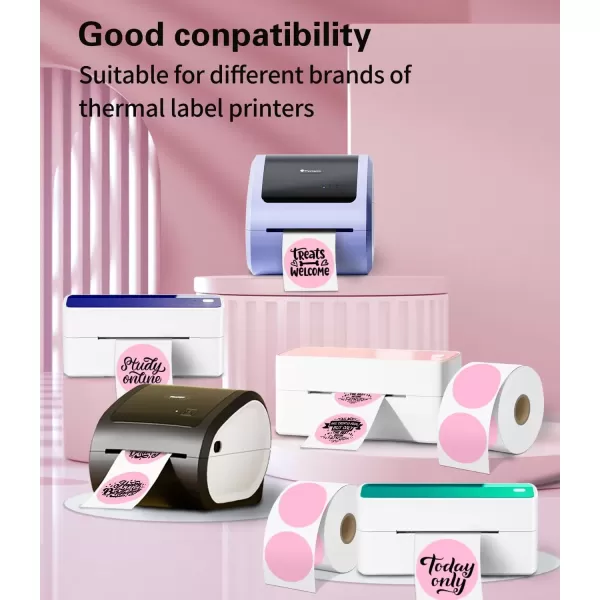 image2 Inch White Round Sticker Labels for Direct Thermal PrinterBlank Circle Thermal LabelsCompatible with All Thermal Shipping Label Printers750 Labels1 RollPink