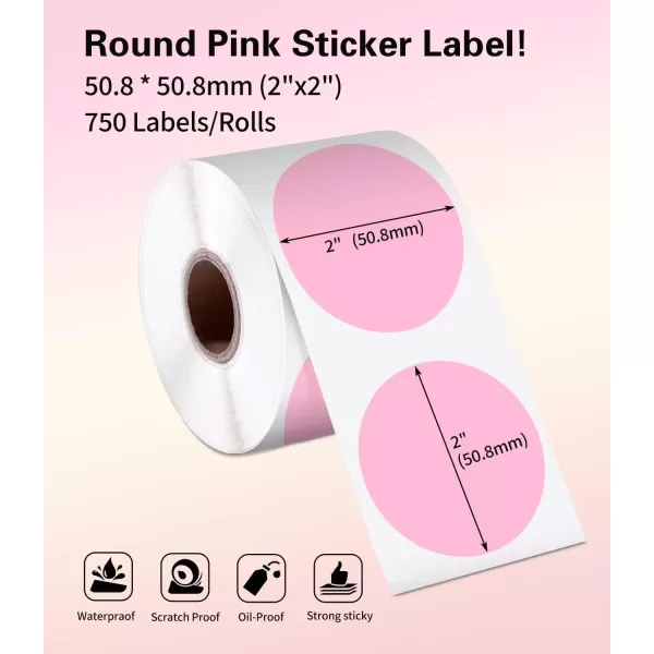 image2 Inch White Round Sticker Labels for Direct Thermal PrinterBlank Circle Thermal LabelsCompatible with All Thermal Shipping Label Printers750 Labels1 RollPink