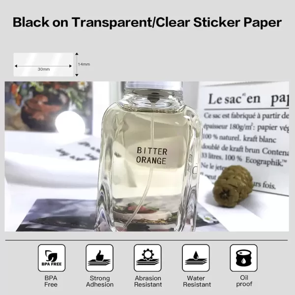 imageD30 Clear Labels  Compatible with MemokingPhomemo D30 Label Maker Machine Waterproof Transparent Thermal Labels for Home ampamp Office Use 14mmx30mm 6 Rolls