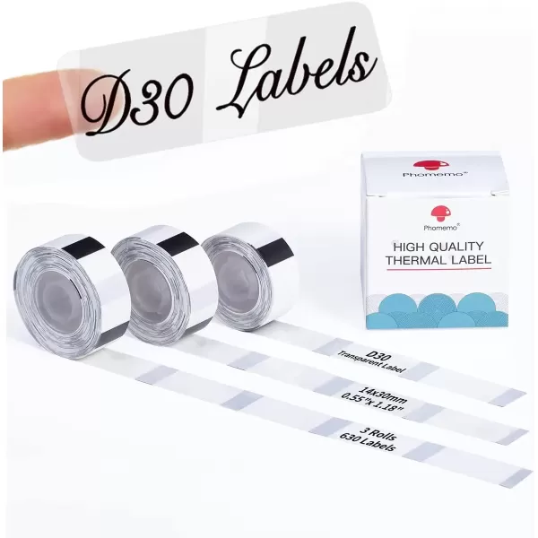 imageD30 Clear Thermal Label  Label Maker Paper Transparent Label Thermal Printer Paper SelfAdhesive 14x25mm055x098in for Name Price Storage Compatible with MemokingPhomemo D30 Label Maker 3 Rolls14mm x 30mm