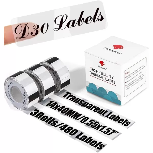 imageD30 Clear Thermal Label  Label Maker Paper Transparent Label Thermal Printer Paper SelfAdhesive 14x25mm055x098in for Name Price Storage Compatible with MemokingPhomemo D30 Label Maker 3 Rolls14mm x 40mm