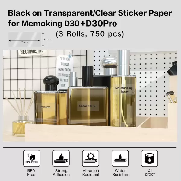 imageD30 Clear Thermal Label  Label Maker Paper Transparent Label Thermal Printer Paper SelfAdhesive 14x25mm055x098in for Name Price Storage Compatible with MemokingPhomemo D30 Label Maker 3 Rolls14mm x 25mm