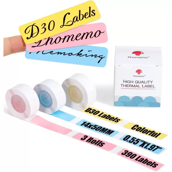 imageD30 Color Thermal Labels  BluePinkYellow Thermal Label Roll D30 Label Tape 14mm x 50mm 055in x 196in Compatible with MemokingPhomemo D30 Printer 130 LabelsRoll