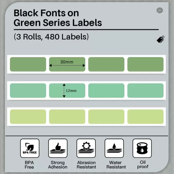 imageD30 Label  Compatible with MemokingPhomemo D30 Label Maker 12x30mm Waterproof Thermal Tape Light GreenGreenDark Green Sticker Machine Label 3 Rolls